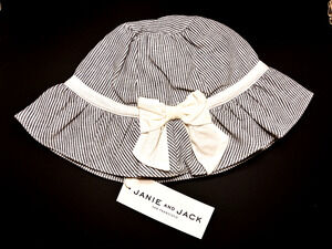 Jane & Jack Accessories- Girls Bucket Hat-White Bow and Pin Stripe 6-12 month